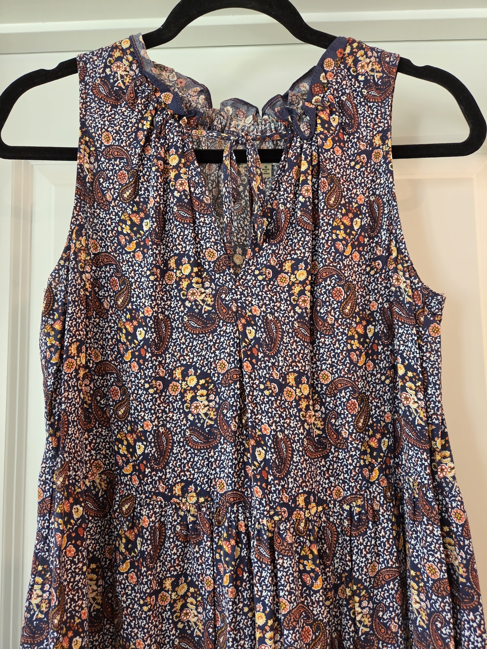 Max Studio Small Navy Paisley Floral Tiered Boho Maxi Dress - Picture 3 of 8